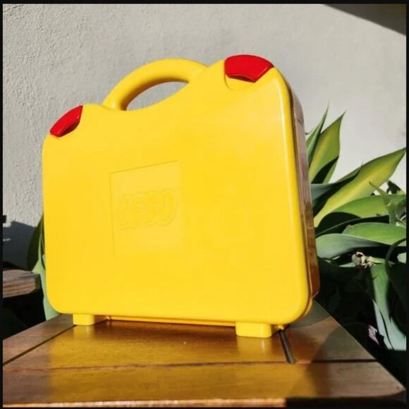SET of 2 LEGO Yellow Plastic Travel Carrying Carry Case Storage Box w Handle Div - Picture 5 of 8